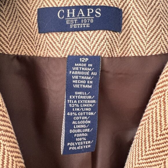 Vintage Chaps Ralph Lauren Petite Linen/Cotton Blend Houndstooth Blazer Brown - Picture 4 of 10